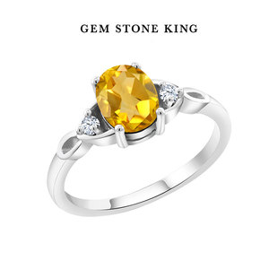GSK美国珠宝黄水晶白蓝宝石戒指925纯银镶1.18克拉彩色宝石个性