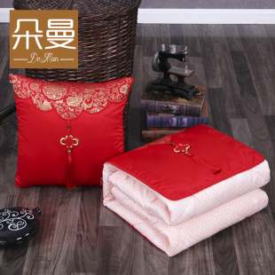 中国结大红抱枕被子两用沙发靠枕婚庆床上靠垫汽车午睡空调被盖毯