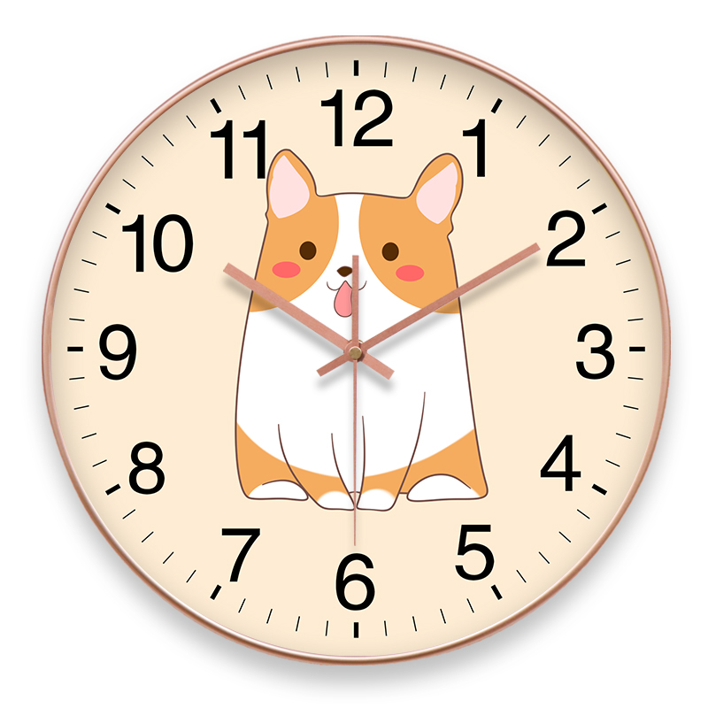 静音钟家用时钟挂表钟 客厅石英钟简约时尚 卡通小狗可爱挂钟