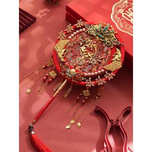 中式 新娘结婚礼喜扇秀禾团扇双面扇子高端红色古典成品diy材料包