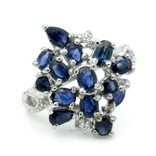 贵菲尔珠宝 925银天然蓝宝石戒指 新款