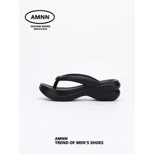 AMNN韩版 时尚 增高跟人字拖女夏外穿防滑厚底凉拖鞋 中跟简约沙滩鞋