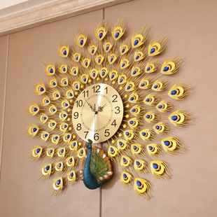 孔雀钟表挂钟客厅家用时尚 静音现代大气装 创意石英时钟挂表 饰个性