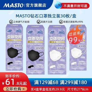 Masto一次性KN95防尘口罩鱼嘴形立体白色黑色透气单独包装