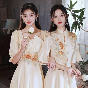 中式 新款 姐妹团礼服小个子平时可穿国风旗袍伴娘裙 伴娘服2024冬季