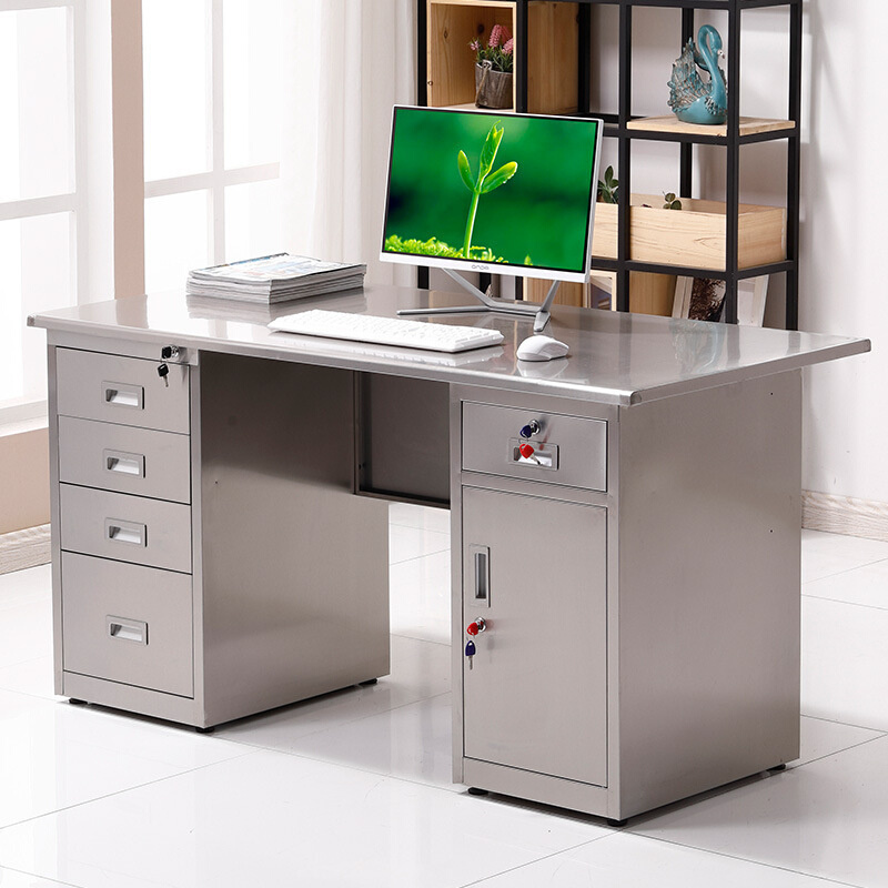 桌子员工实验室车间长方形工作台加厚 不锈钢办公桌带抽屉电脑台式