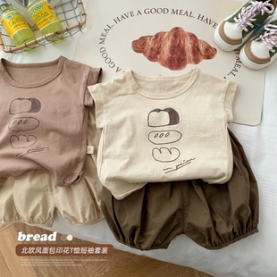 两件套 套装 儿童夏装 婴幼儿宝宝灯笼短裤 北欧风短袖 ins风婴童夏季
