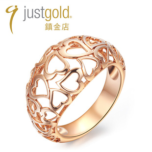 justgold鎮金店热爱18K玫瑰黄金戒指 简约大方时尚 7779352R 个性