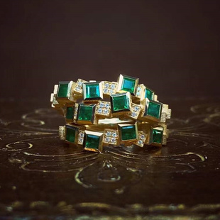 凯岩城金砖祖母绿天然钻石戒指18K金镶嵌珠宝宝石设计富有永恒