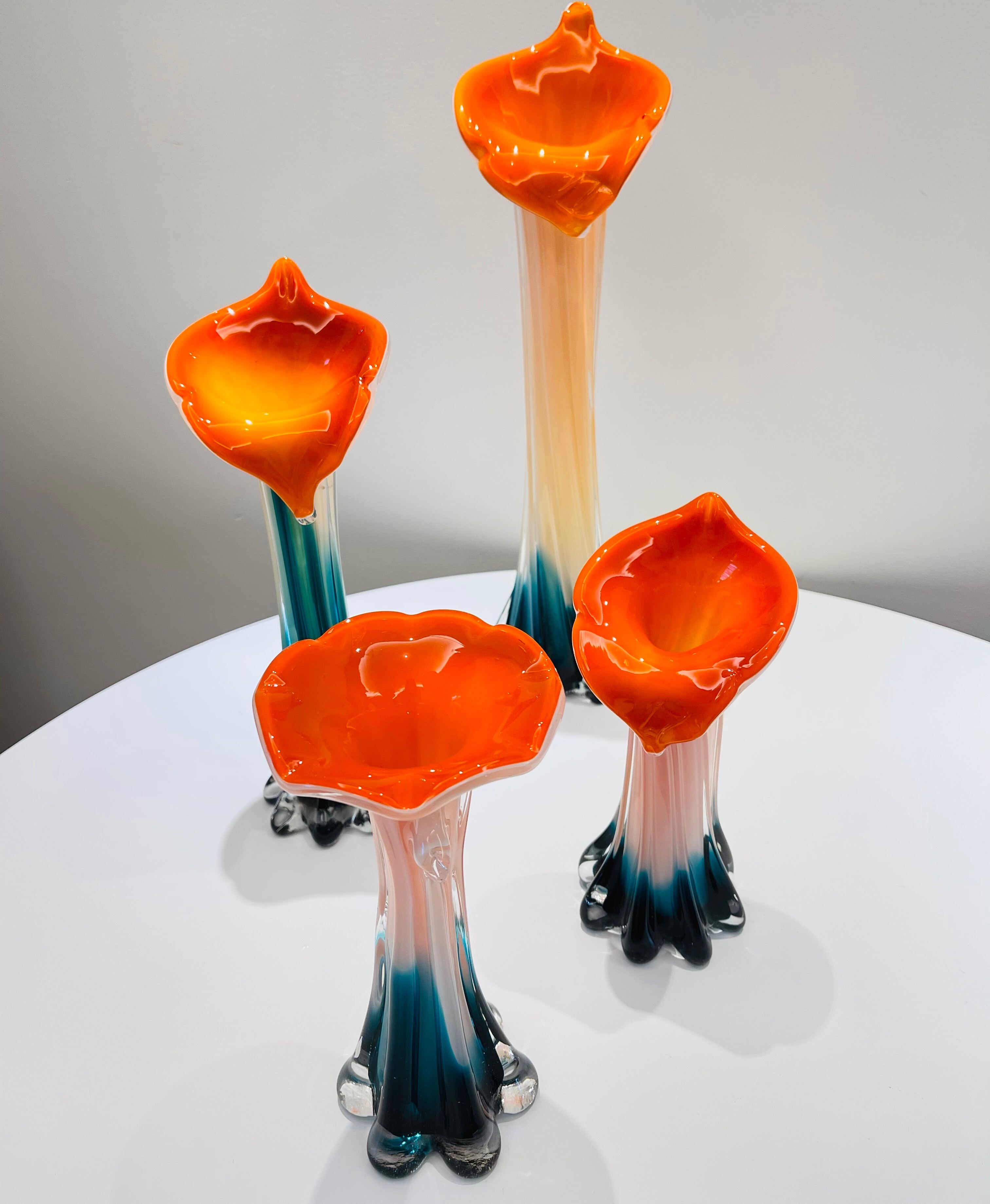 手工玻璃花瓶莲器型橙蓝客厅约绿色复古花器