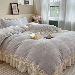 床上四件套雕花牛奶珊瑚绒被套加厚床单冬天法兰绒 法式 高档秋冬季