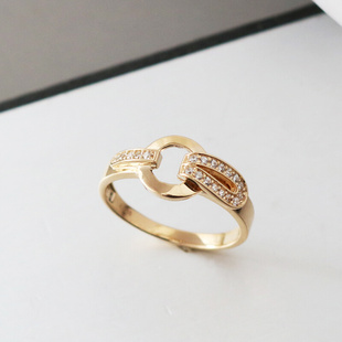 轻奢镂空圆环镶嵌锆石K纯金指环女 个性 JMO韩国纯14K金黄金戒指
