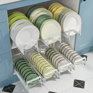 分隔放盘子碗架厨房碗盘收纳架 碗碟置物架窄橱柜拉篮抽屉式 抽拉式
