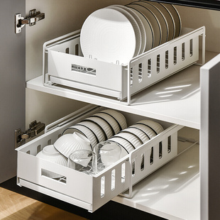 厨房碗碟收纳置物架家用多功能放碗盘碗筷沥水架拉篮抽拉式 收纳盒