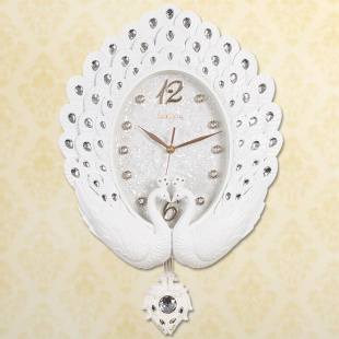 欧式 孔雀装 钟表个性 饰电子时钟家用静音挂表 挂钟简约创意客厅时尚