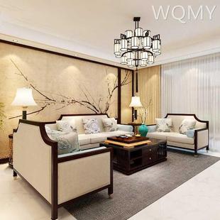 新中式 沙发 全实木布艺组合 现代简约客厅样板房名宿禅意家具现货