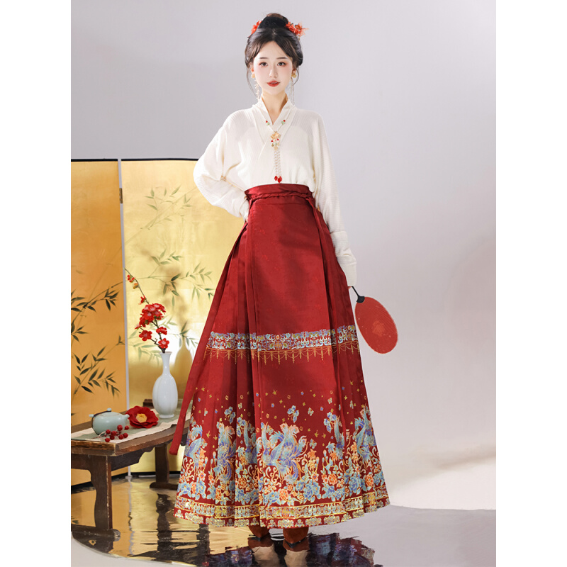 马面裙女套装 汉服红色织金订婚服中式 国风改良日常通勤敬酒服 新款