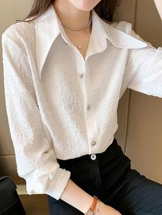 韩版 雪纺衬衫 宽松职业白衬衣 长袖 女设计感小众春秋装 大码 2024新款