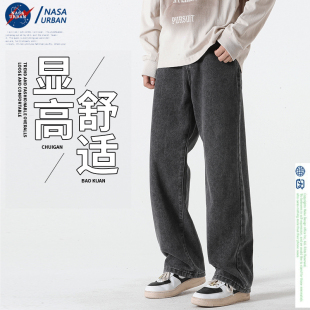 潮牌美式 复古休闲春秋长裤 直筒裤 男秋季 NASA联名牛仔裤