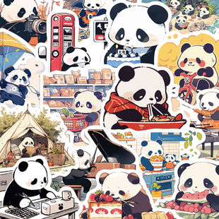 饰防水贴纸diy 50张熊猫日常可爱卡通贴纸简约手机壳笔记本电脑装