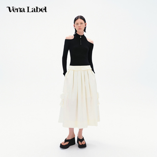 VenaLabel 肩部镂空设计针织黑白色拼接工装 款 连衣裙女士 经典