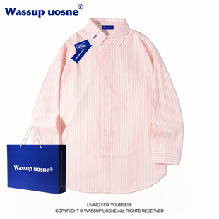 长袖 衬衣外套 男女秋季 高级感薄款 WASSUP竖条纹防晒衬衫 宽松情侣装