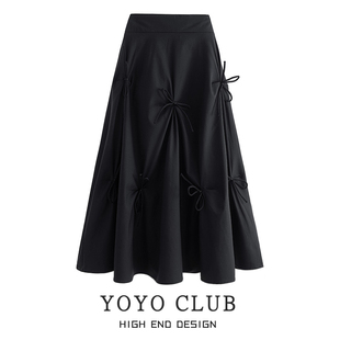 YOYO 设计感褶皱半身裙夏季 女装 梨形身材显瘦A字中长裙子 CLUB大码