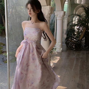 茶歇法式 紫色抹胸连衣裙女新款 高级感轻奢小众高端宴会礼服裙 夏季