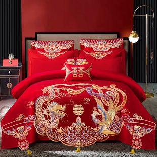 I婚礼婚庆结婚床上用品新婚大红色龙凤喜被床单被套四件套高级感