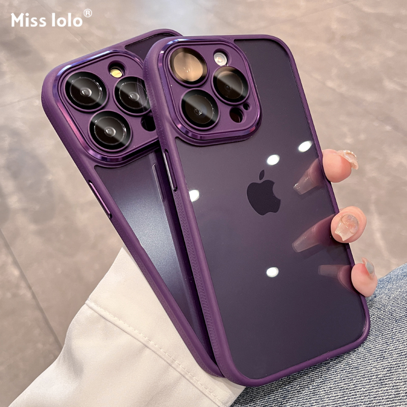 iPhone14pro暗紫色全包防摔13pro硅胶透明12pro网红14plus男女高级感 自带镜头膜适用苹果15promax手机壳新款