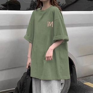 t恤学生韩版 体桖女2024新款 印花 宽松大码 运动夏季 女装 100纯棉短袖