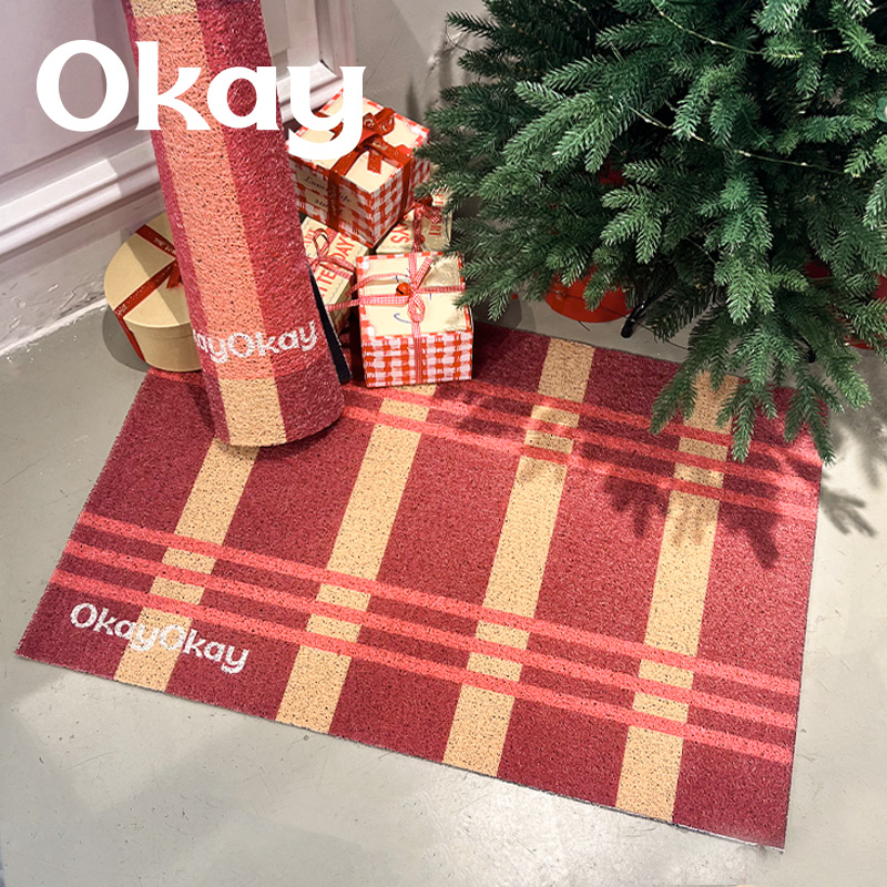 新年圣诞氛围感入户门家用耐脏地垫简约现代丝圈红色进门毯 okay