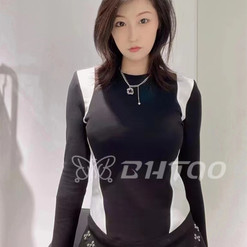 显瘦通勤 女2022秋季 新款 黑白拼接上衣修身 休闲套装 设计师感时尚