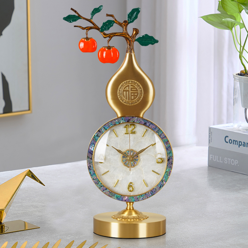 钟表寓意大气 复古客厅家用时钟摆件高档台钟轻奢台式 黄铜座钟中式
