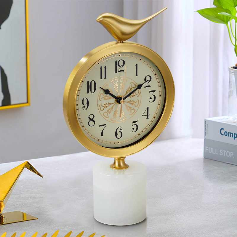 高端 时钟摆件金属台钟座钟寓意简约现代时尚 黄铜座钟客厅家用欧式