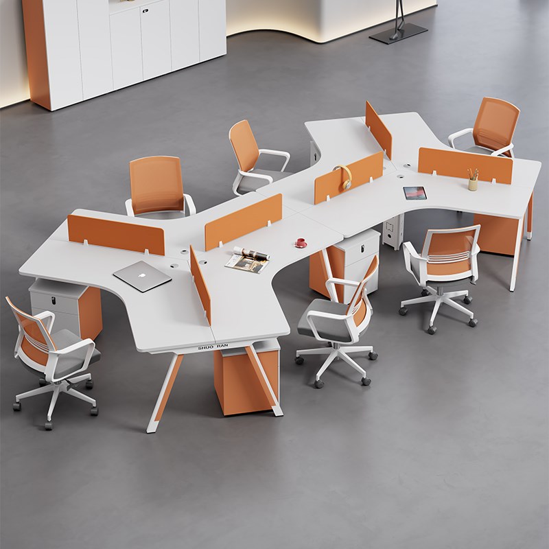 6人简约现代员工桌桌椅组合 创意8人位职员办公桌设计师款 高档时尚