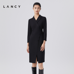 LANCY 羊毛职业西装 新款 连衣裙女收腰气质高级感通勤裙子 朗姿春季