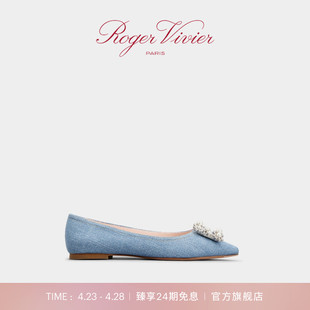 2024春夏新款 Vivier Flower珍珠花钻牛仔布芭蕾舞鞋 Roger RV女鞋
