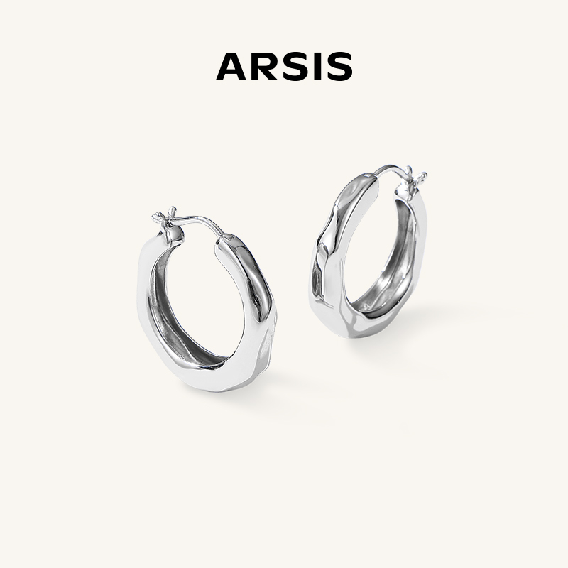 女银色素圈耳环耳钉设计耳饰高级感耳扣 ARSIS潺流耳圈小众法式