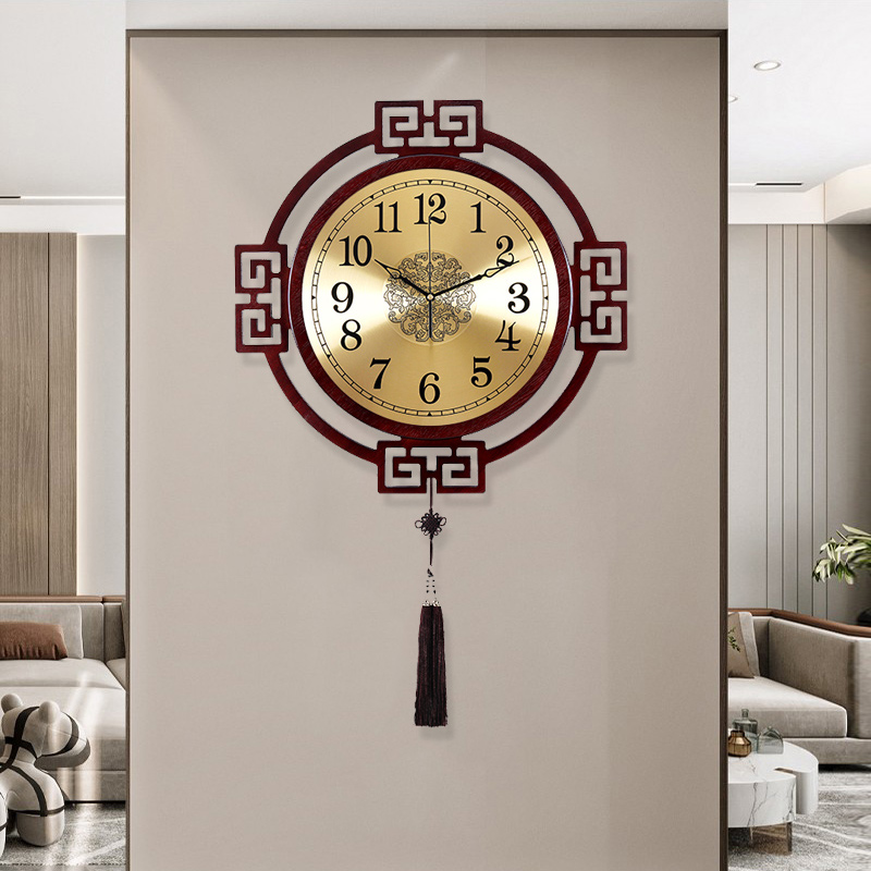 家用钟表静音表挂墙玄关时钟大气艺术石英钟 中式 挂钟客厅2023新款