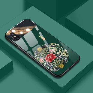 女网红XS硅胶MAX全包rx防摔ip差x人x 中国风花纹玻璃镜面适用于苹果X手机壳iphone国潮XR手机套女2021年新款