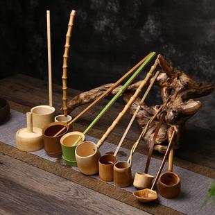 竹制舀水勺长柄分茶勺子 家用无漆打酒器水瓢酒提 煮茶具配件日式