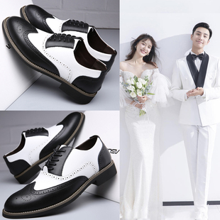 鞋 伴郎 2024新郎结婚礼鞋 英伦商务休闲皮鞋 韩版 拍婚照西装 男士 夏季