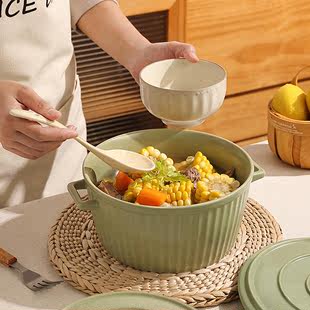 双耳汤碗大号带盖家用汤盆高级感吃泡面专用碗螺蛳粉碗陶瓷大盆碗