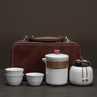汝窑旅行茶具套装 便携包快客杯带过滤户外陶瓷茶叶罐公司礼品定制