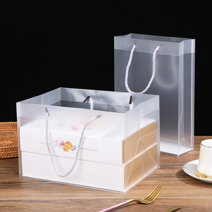 透明磨砂手提袋 烘焙中秋月饼包装 饰 盒搭配礼品袋手工礼盒搭配装