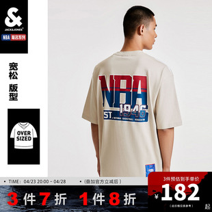 杰克琼斯奥特莱斯NBA联名夏新款 T恤男装 百搭运动圆领字母短袖 个性