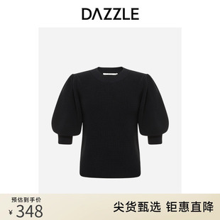 DAZZLE地素奥莱黑色简约高级感泡泡袖 短款 女 套头毛衣针织衫