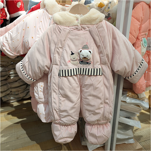 婴儿冬季 超级加厚连脚连体衣外出服宝宝抱衣棉衣保暖包脚抱被年服