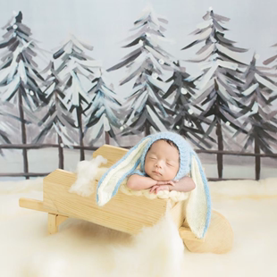 宝宝马海毛编织系带针织帽 新生儿摄影可爱婴儿拍照小兔大耳朵帽